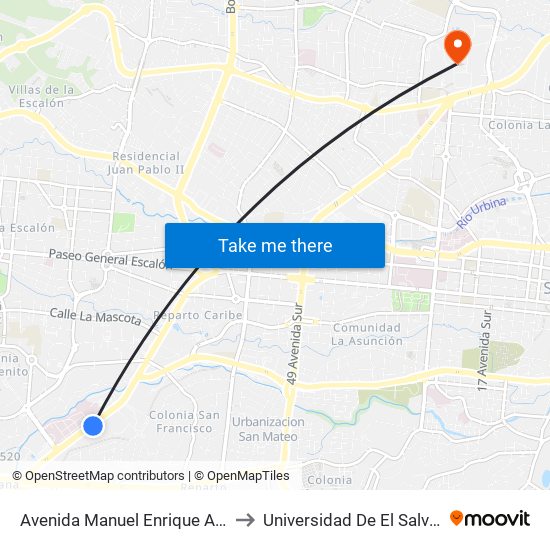Avenida Manuel Enrique Araujo to Universidad De El Salvador map