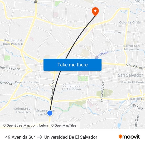 49 Avenida Sur to Universidad De El Salvador map