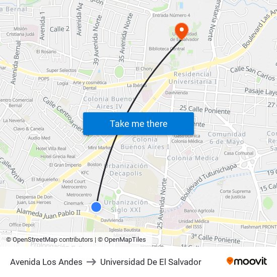 Avenida Los Andes to Universidad De El Salvador map