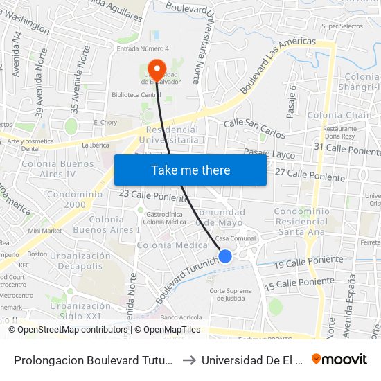 Prolongacion Boulevard Tutunichapa, 808 to Universidad De El Salvador map