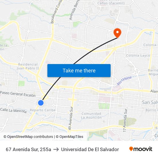 67 Avenida Sur, 255a to Universidad De El Salvador map