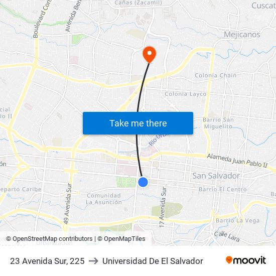 23 Avenida Sur, 225 to Universidad De El Salvador map