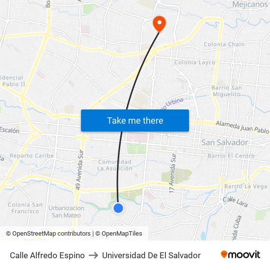 Calle Alfredo Espino to Universidad De El Salvador map