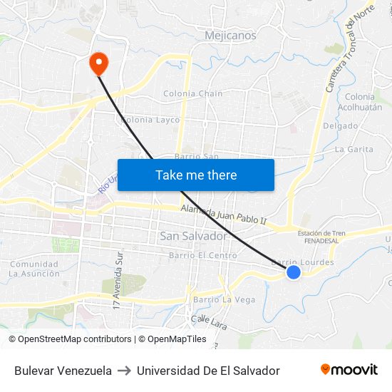 Bulevar Venezuela to Universidad De El Salvador map