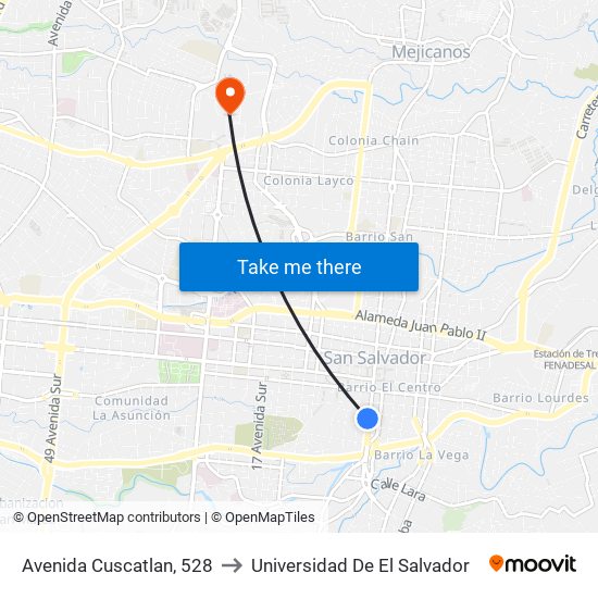 Avenida Cuscatlan, 528 to Universidad De El Salvador map