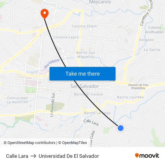 Calle Lara to Universidad De El Salvador map