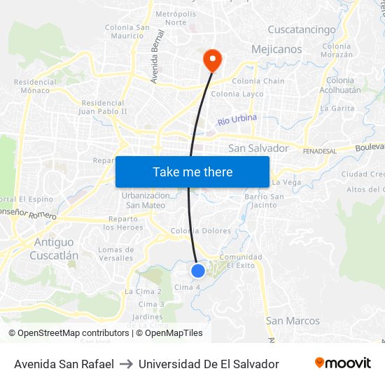 Avenida San Rafael to Universidad De El Salvador map