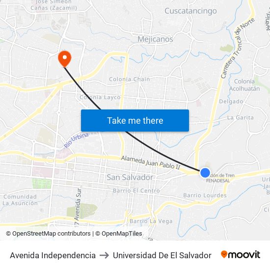 Avenida Independencia to Universidad De El Salvador map