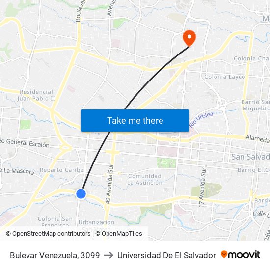 Bulevar Venezuela, 3099 to Universidad De El Salvador map