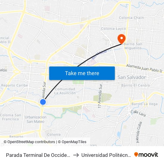 Parada Terminal De Occidente to Universidad Politécnica map