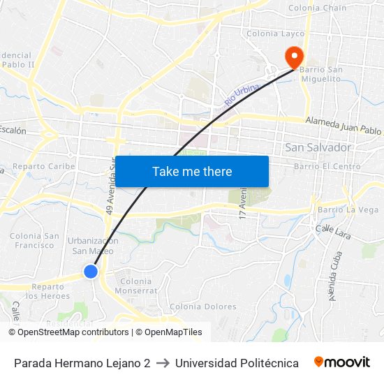 Parada Hermano Lejano 2 to Universidad Politécnica map