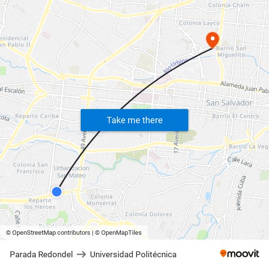 Parada Redondel to Universidad Politécnica map