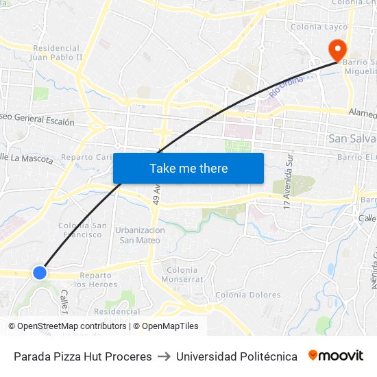 Parada Pizza Hut Proceres to Universidad Politécnica map