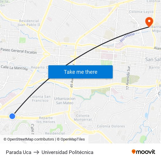 Parada Uca to Universidad Politécnica map