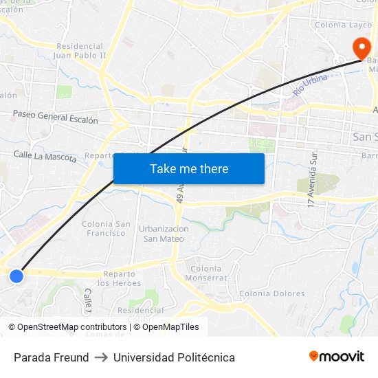 Parada Freund to Universidad Politécnica map