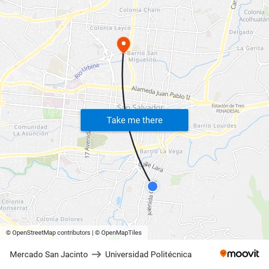 Mercado San Jacinto to Universidad Politécnica map