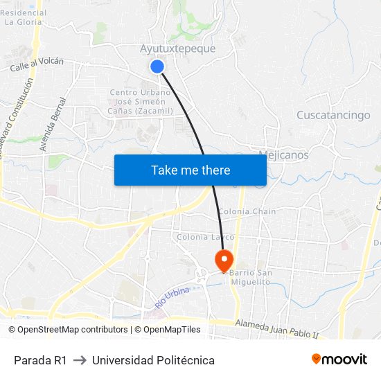 Parada R1 to Universidad Politécnica map