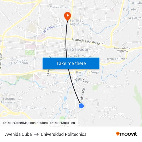 Avenida Cuba to Universidad Politécnica map