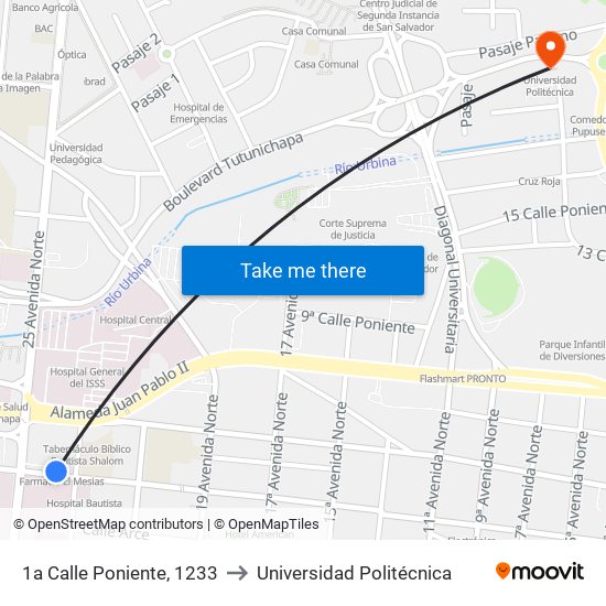 1a Calle Poniente, 1233 to Universidad Politécnica map