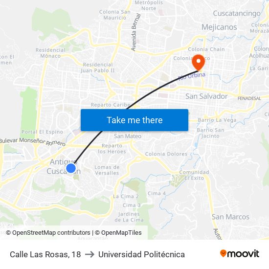 Calle Las Rosas, 18 to Universidad Politécnica map