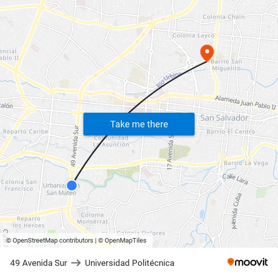 49 Avenida Sur to Universidad Politécnica map