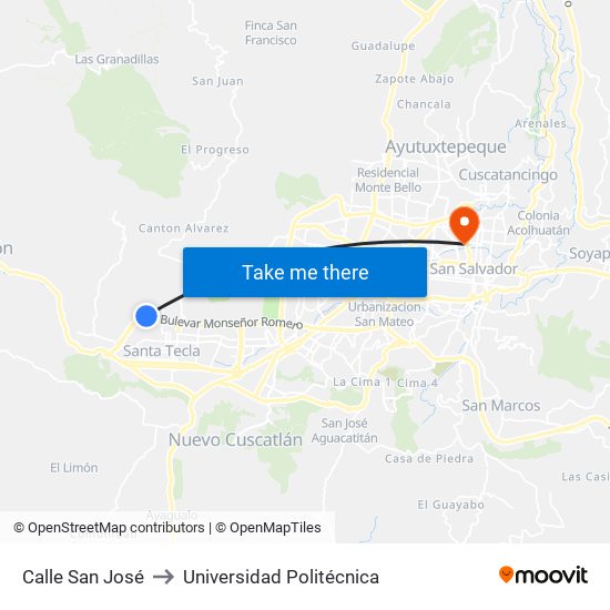 Calle San José to Universidad Politécnica map