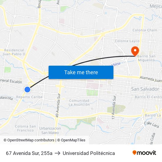 67 Avenida Sur, 255a to Universidad Politécnica map