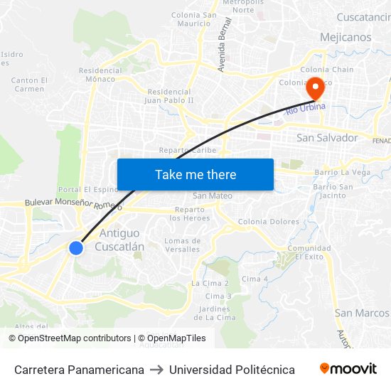 Carretera Panamericana to Universidad Politécnica map