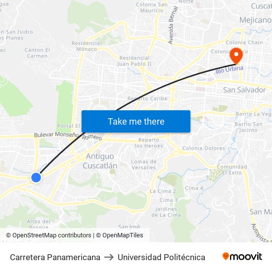 Carretera Panamericana to Universidad Politécnica map