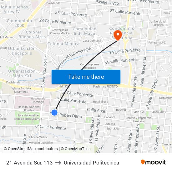 21 Avenida Sur, 113 to Universidad Politécnica map