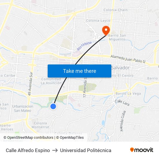 Calle Alfredo Espino to Universidad Politécnica map