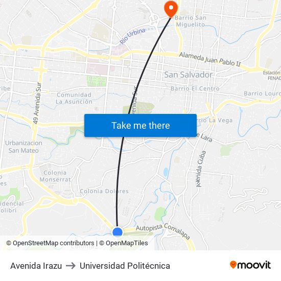 Avenida Irazu to Universidad Politécnica map