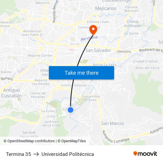 Termina 35 to Universidad Politécnica map