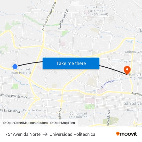 75° Avenida Norte to Universidad Politécnica map