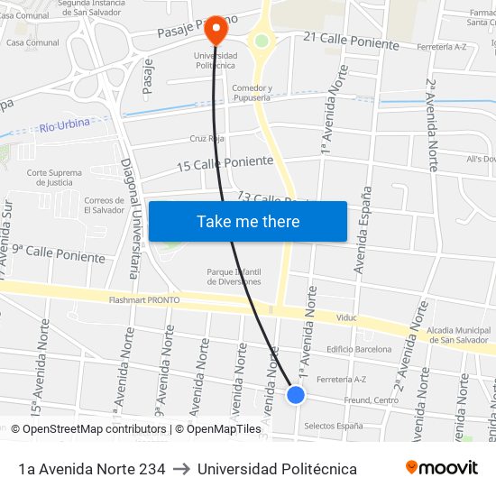 1a Avenida Norte 234 to Universidad Politécnica map