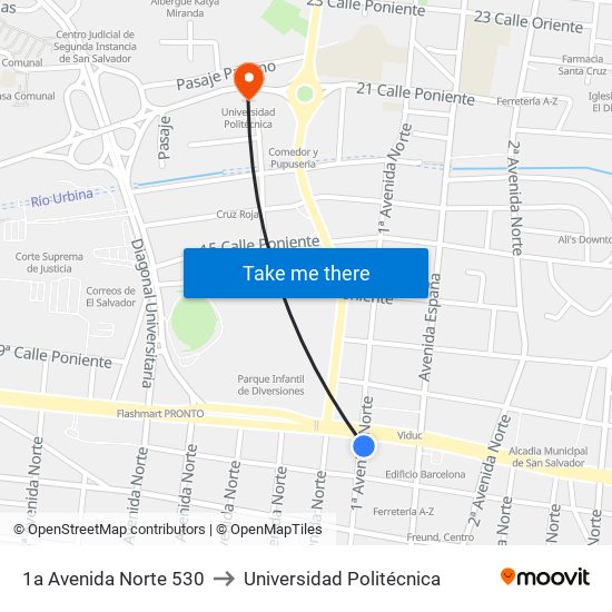 1a Avenida Norte 530 to Universidad Politécnica map