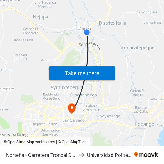 Norteña - Carretera Troncal Del Norte to Universidad Politécnica map