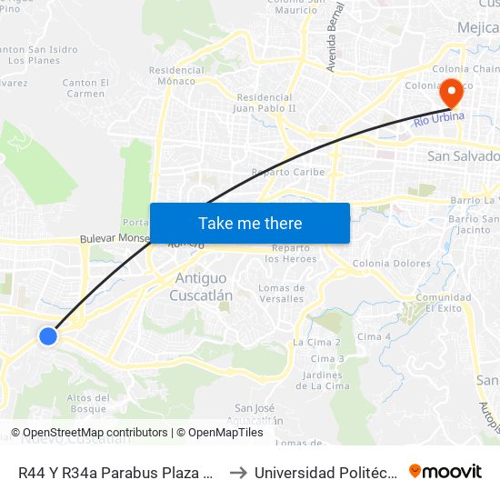 R44 Y R34a Parabus Plaza Malta to Universidad Politécnica map