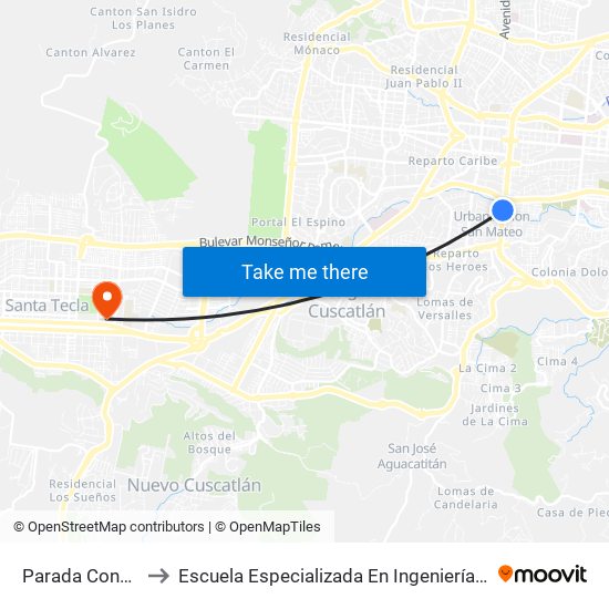 Parada Condomio to Escuela Especializada En Ingeniería Itca-Fepade map