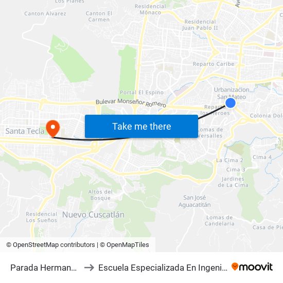 Parada Hermano Lejano 2 to Escuela Especializada En Ingeniería Itca-Fepade map