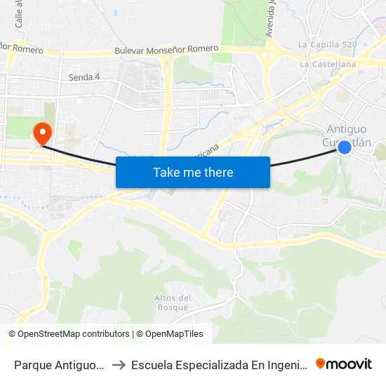 Parque Antiguo Cusctlán to Escuela Especializada En Ingeniería Itca-Fepade map