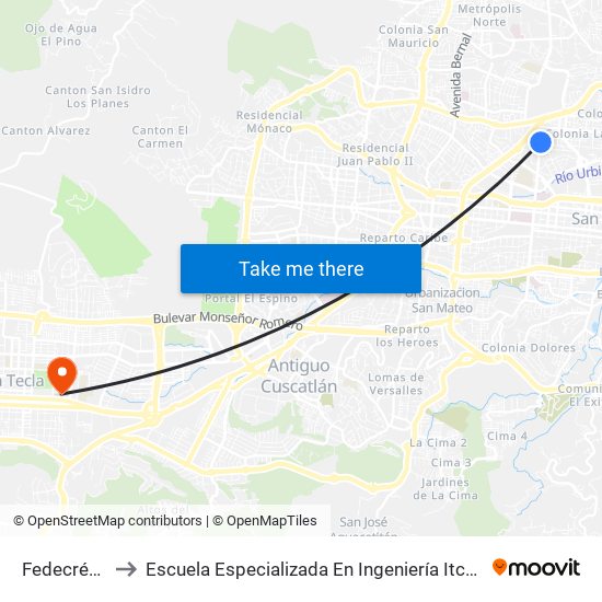 Fedecrédito to Escuela Especializada En Ingeniería Itca-Fepade map