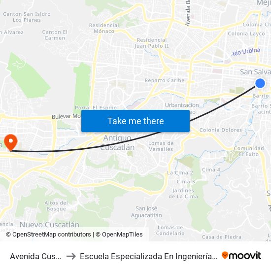 Avenida Cuscatlán to Escuela Especializada En Ingeniería Itca-Fepade map