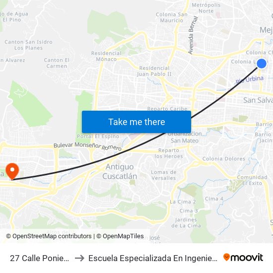 27 Calle Poniente, 436 to Escuela Especializada En Ingeniería Itca-Fepade map