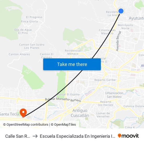 Calle San Roque to Escuela Especializada En Ingeniería Itca-Fepade map