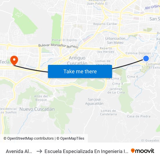 Avenida Alajuela to Escuela Especializada En Ingeniería Itca-Fepade map