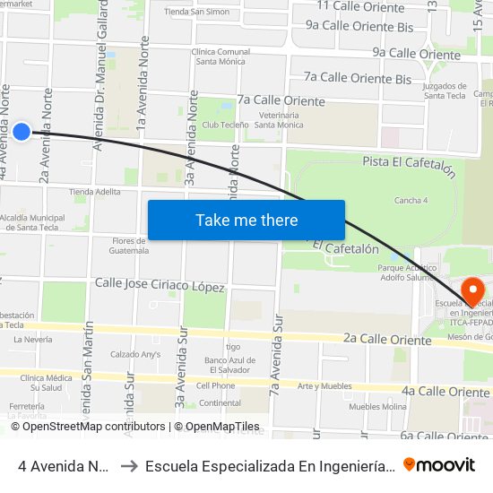 4 Avenida Norte, 9 to Escuela Especializada En Ingeniería Itca-Fepade map