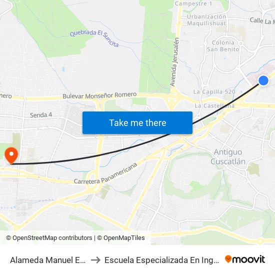 Alameda Manuel Enrique Araujo to Escuela Especializada En Ingeniería Itca-Fepade map