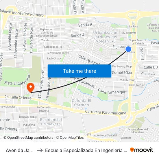 Avenida Jayaque to Escuela Especializada En Ingeniería Itca-Fepade map