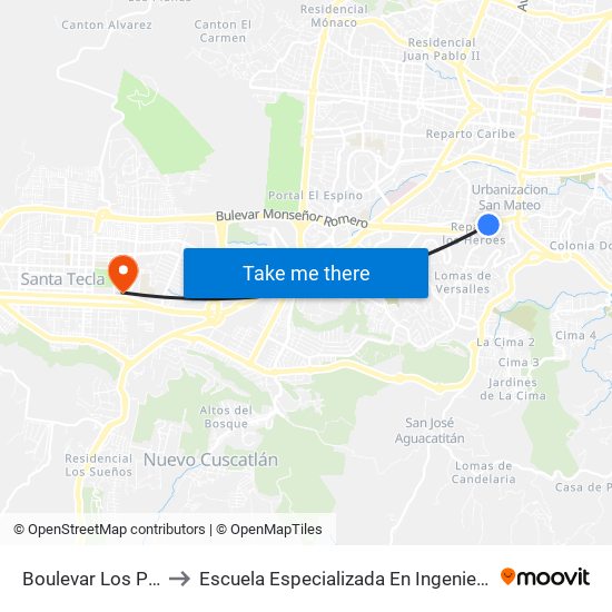 Boulevar Los Próceres to Escuela Especializada En Ingeniería Itca-Fepade map